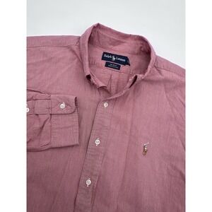Ralph Lauren Blake Shirt Men XL Button Down Oxford‎ Red Micro Check Flesh Pony